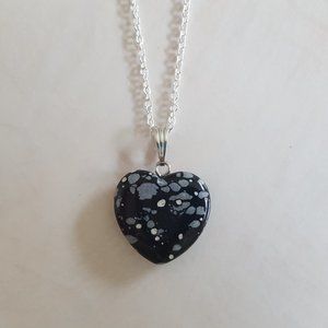 NWOT .925 Silver Snowflake Obsidian Necklace